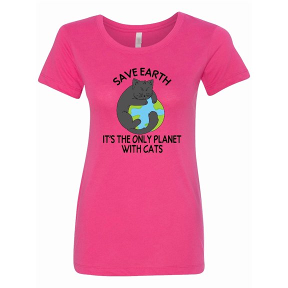 Inktastic Save Earth It's the Only Planet with Cats with Black Cat Women's T-Shirt