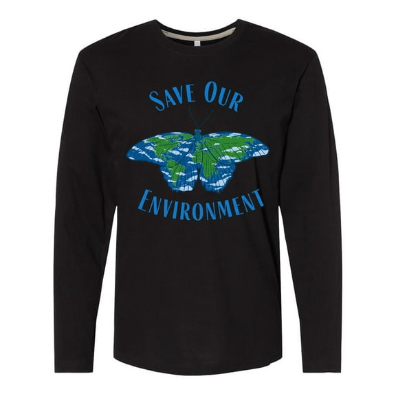 Inktastic Save Our Environment Earth Butterfly Long Sleeve T-Shirt