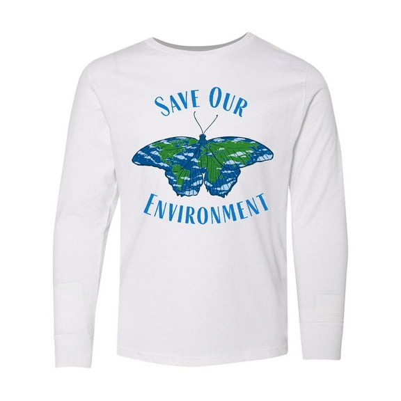 Inktastic Save Our Environment Earth Butterfly Long Sleeve Youth T-Shirt