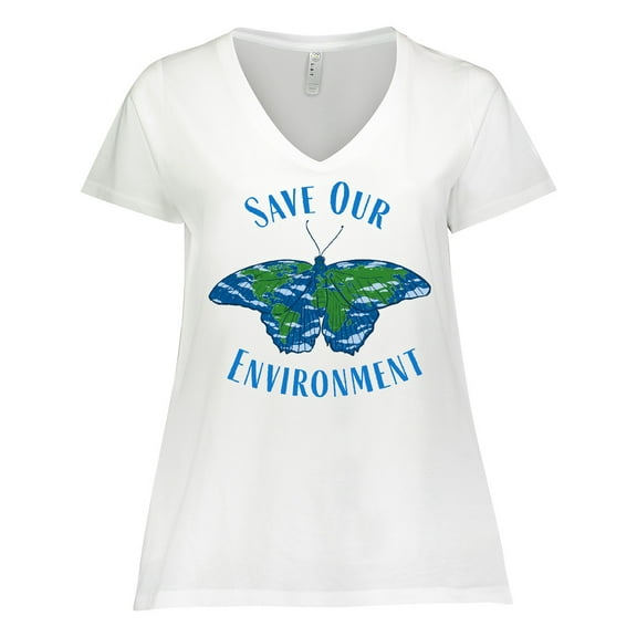 Inktastic Save Our Environment Earth Butterfly Women's Plus Size V-Neck T-Shirt