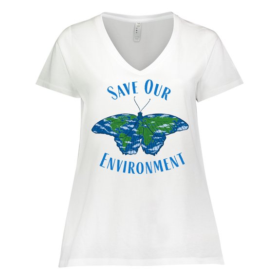 Inktastic Save Our Environment Earth Butterfly Women's Plus Size V-Neck T-Shirt