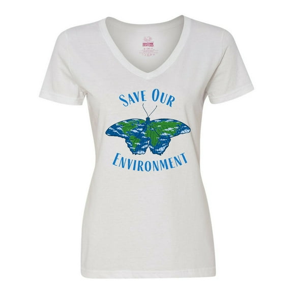 Inktastic Save Our Environment Earth Butterfly Women's V-Neck T-Shirt