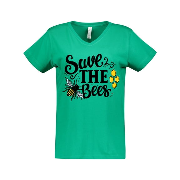 Inktastic Save The Bees with Bee Illustration with Color Women's V-Neck T-Shirt