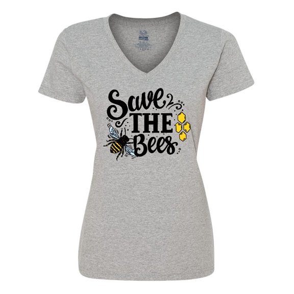 Inktastic Save The Bees with Bee Illustration with Color Women's V-Neck T-Shirt