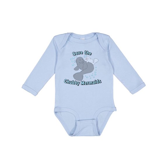 Inktastic Save the Chubby Mermaids with Cute Manatees Boys or Girls Long Sleeve Baby Bodysuit