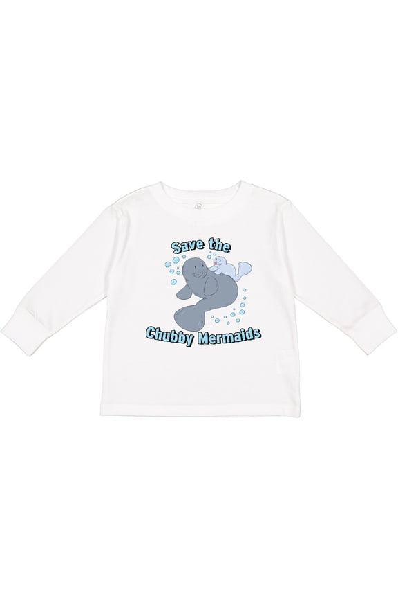Save the Chubby Mermaids with Cute Manatees Boys or Girls Long Sleeve Toddler T-Shirt