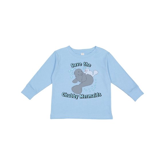 Inktastic Save the Chubby Mermaids with Cute Manatees Boys or Girls Long Sleeve Toddler T-Shirt