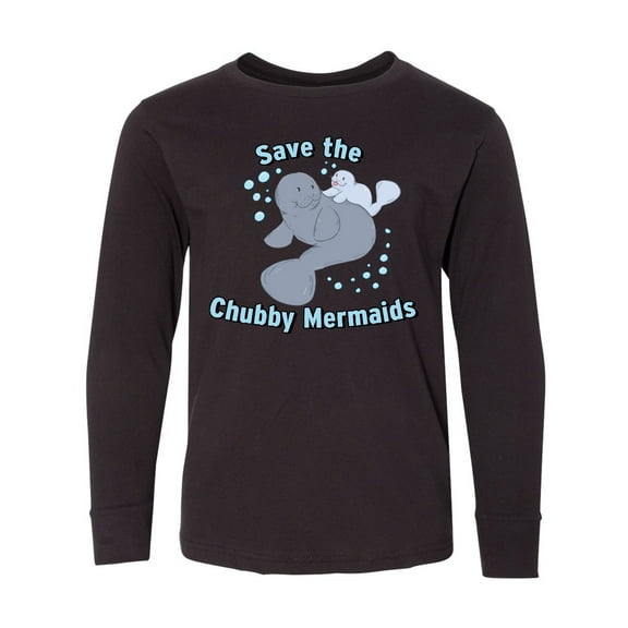Inktastic Save the Chubby Mermaids with Cute Manatees Long Sleeve Youth T-Shirt