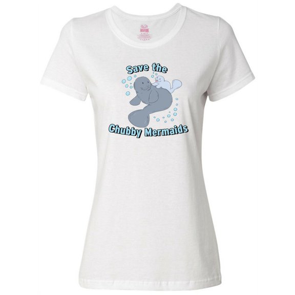 Inktastic Save the Chubby Mermaids with Cute Manatees Women's T-Shirt