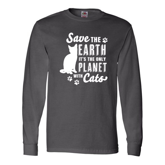 Inktastic Save the Earth It's the Only Planet with Cats with Pawprints Long Sleeve T-Shirt