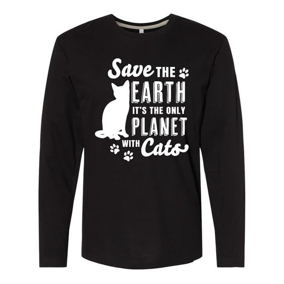 Inktastic Save the Earth It's the Only Planet with Cats with Pawprints Long Sleeve T-Shirt