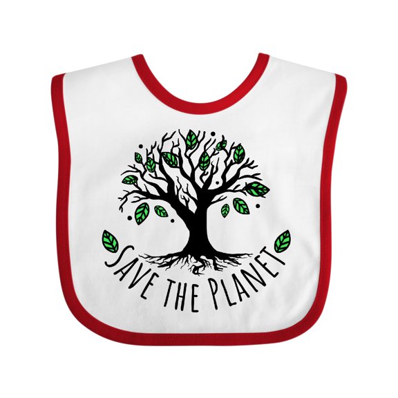 Inktastic Save the Planet Tree Design with Green Leaves Boys or Girls Baby Bib