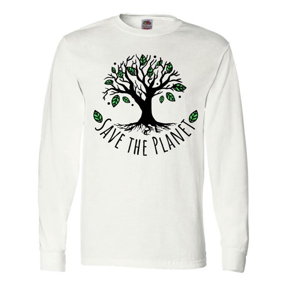 Inktastic Save the Planet Tree Design with Green Leaves Long Sleeve T-Shirt