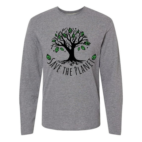 Inktastic Save the Planet Tree Design with Green Leaves Long Sleeve T-Shirt