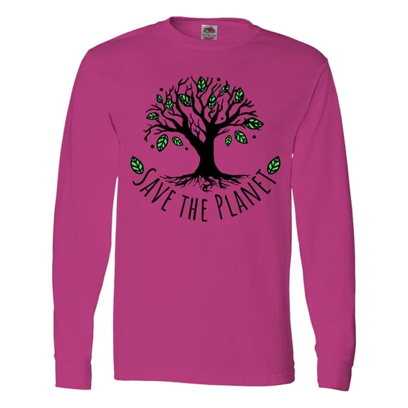 Inktastic Save the Planet Tree Design with Green Leaves Long Sleeve T-Shirt