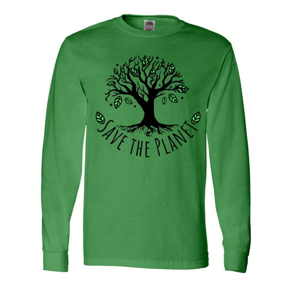 Inktastic Save the Planet Tree Design with Green Leaves Long Sleeve T-Shirt