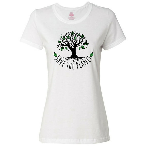 Inktastic Save the Planet Tree Design with Green Leaves Women's T-Shirt