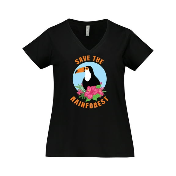 Inktastic Save the Rainforest Toucan Illustration Women's Plus Size V-Neck T-Shirt
