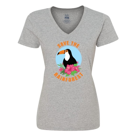 Inktastic Save the Rainforest Toucan Illustration Women's V-Neck T-Shirt