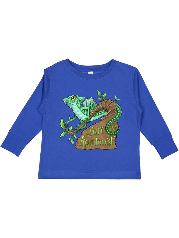 Save the Rainforest with Basilisk Lizard on a Tree Boys or Girls Long Sleeve Toddler T-Shirt