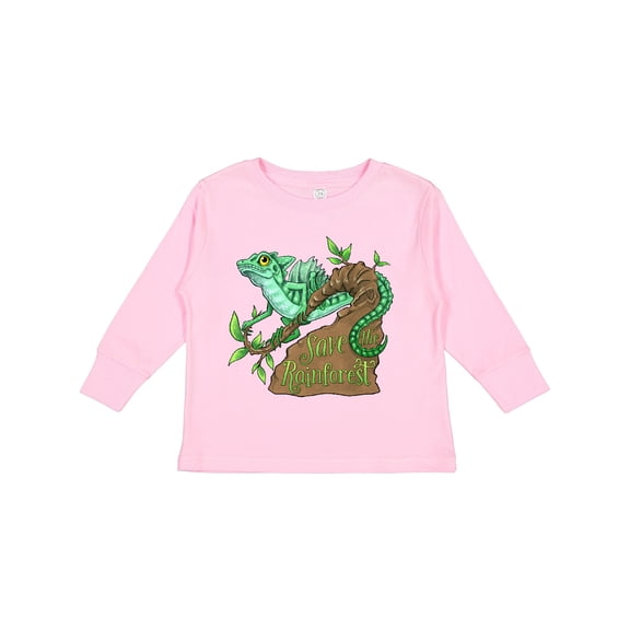 Inktastic Save the Rainforest with Basilisk Lizard on a Tree Boys or Girls Long Sleeve Toddler T-Shirt