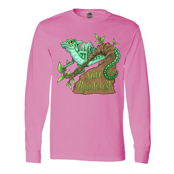 Inktastic Save the Rainforest with Basilisk Lizard on a Tree Long Sleeve T-Shirt
