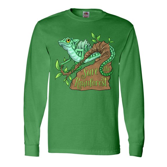 Inktastic Save the Rainforest with Basilisk Lizard on a Tree Long Sleeve T-Shirt