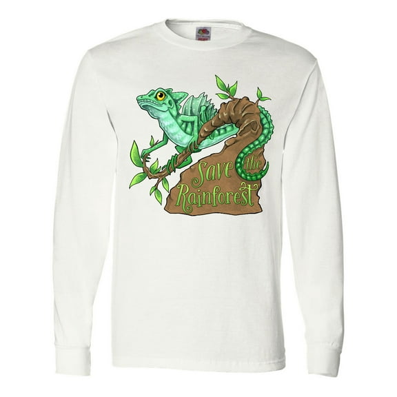 Inktastic Save the Rainforest with Basilisk Lizard on a Tree Long Sleeve T-Shirt