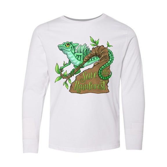 Inktastic Save the Rainforest with Basilisk Lizard on a Tree Long Sleeve Youth T-Shirt