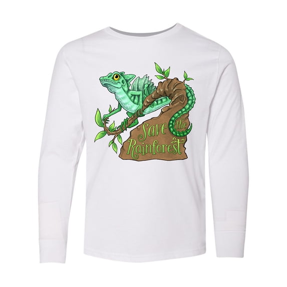 Inktastic Save the Rainforest with Basilisk Lizard on a Tree Long Sleeve Youth T-Shirt