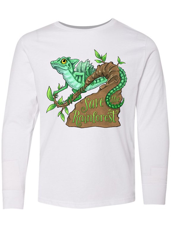 Save the Rainforest with Basilisk Lizard on a Tree Long Sleeve Youth T-Shirt