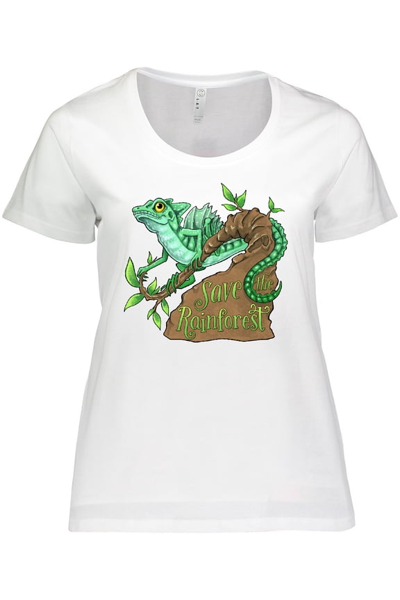 Save the Rainforest with Basilisk Lizard on a Tree Women's Plus Size T-Shirt