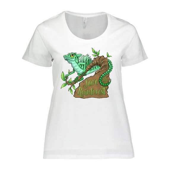 Inktastic Save the Rainforest with Basilisk Lizard on a Tree Women's Plus Size T-Shirt