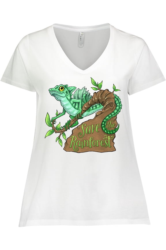 Save the Rainforest with Basilisk Lizard on a Tree Women's Plus Size V-Neck T-Shirt
