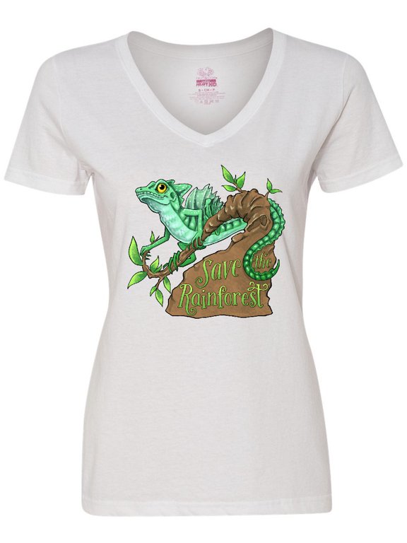 Save the Rainforest with Basilisk Lizard on a Tree Women's V-Neck T-Shirt