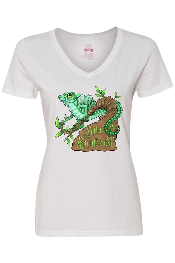 Save the Rainforest with Basilisk Lizard on a Tree Women's V-Neck T-Shirt
