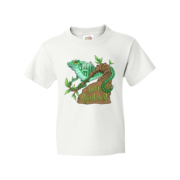 Inktastic Save the Rainforest with Basilisk Lizard on a Tree Youth T-Shirt