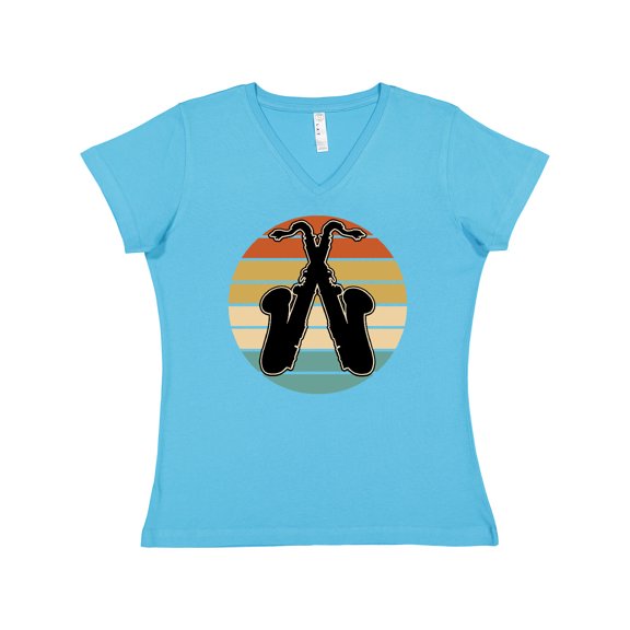 Inktastic Saxophone Music Vintage Band Women's V-Neck T-Shirt