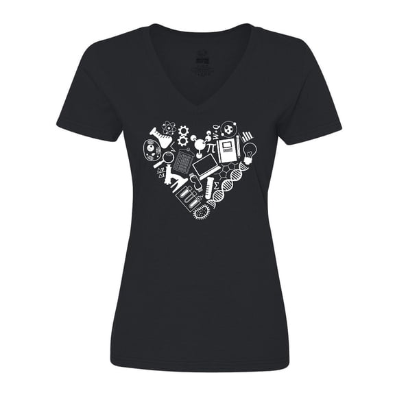 Inktastic Science Heart Beaker, Book, DNA and Microscope Women's V-Neck T-Shirt