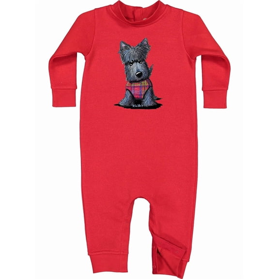 Inktastic Scottie Dog in Plaid Baby Fleece Romper
