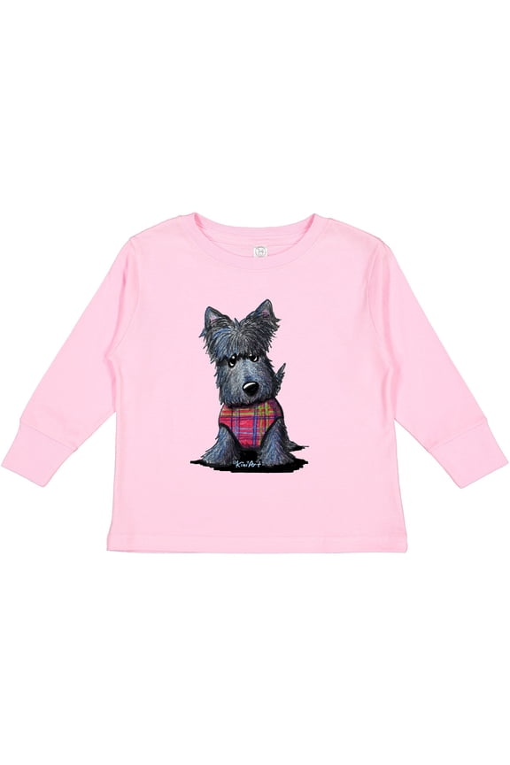 Scottie Dog in Plaid Boys or Girls Long Sleeve Toddler T-Shirt