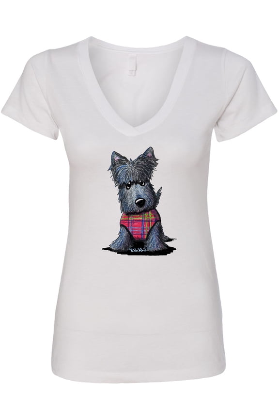 Scottie Dog in Plaid Women's V-Neck T-Shirt