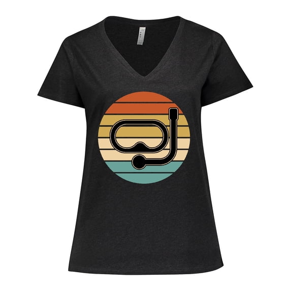 Inktastic Scuba Diver Retro Sunset Diving Gift Women's Plus Size V-Neck T-Shirt