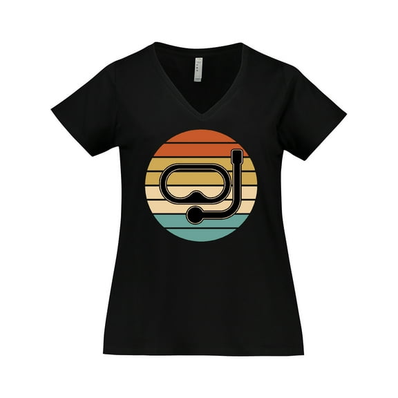 Inktastic Scuba Diver Retro Sunset Diving Gift Women's Plus Size V-Neck T-Shirt