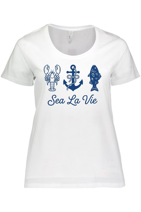 Sea La Vie Nautical Anchor Fish Blue Women's Plus Size T-Shirt