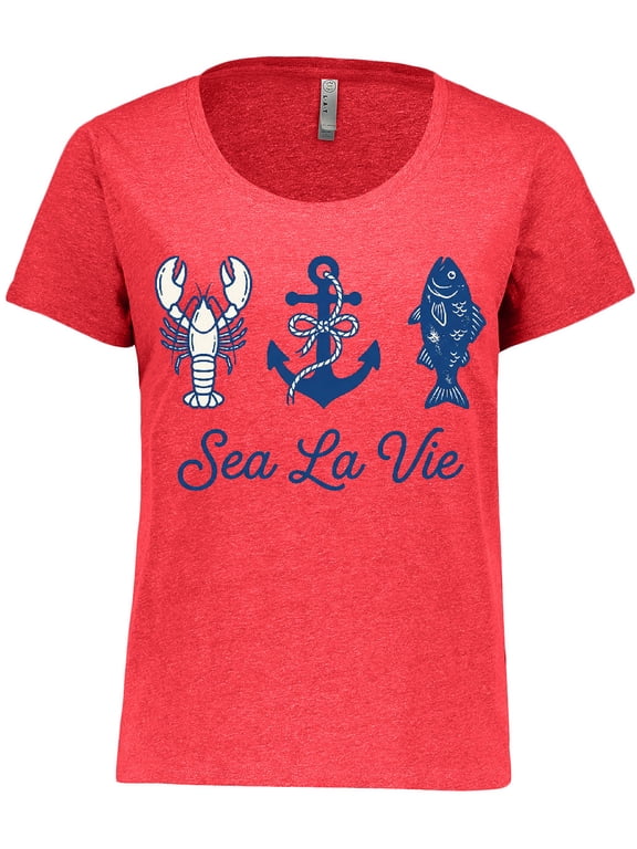 Sea La Vie Nautical Anchor Fish Blue Women's Plus Size T-Shirt