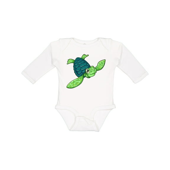 Inktastic Sea Turtle with swirls Boys or Girls Long Sleeve Baby Bodysuit
