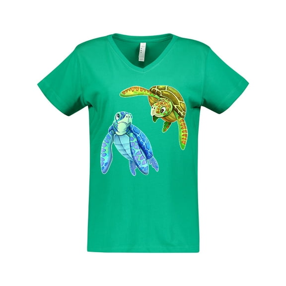 Inktastic Sea Turtles Swimming Together Women's V-Neck T-Shirt