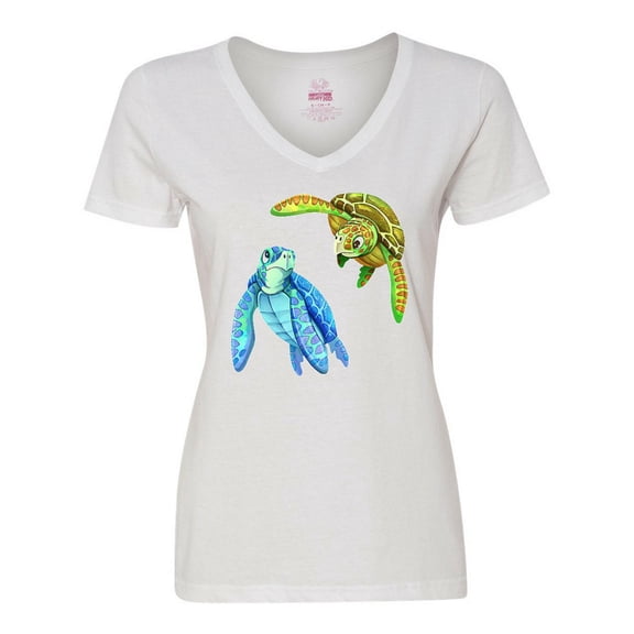 Inktastic Sea Turtles Swimming Together Women's V-Neck T-Shirt
