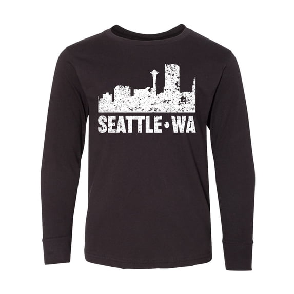 Inktastic Seattle Skyline Grunge Long Sleeve Youth T-Shirt